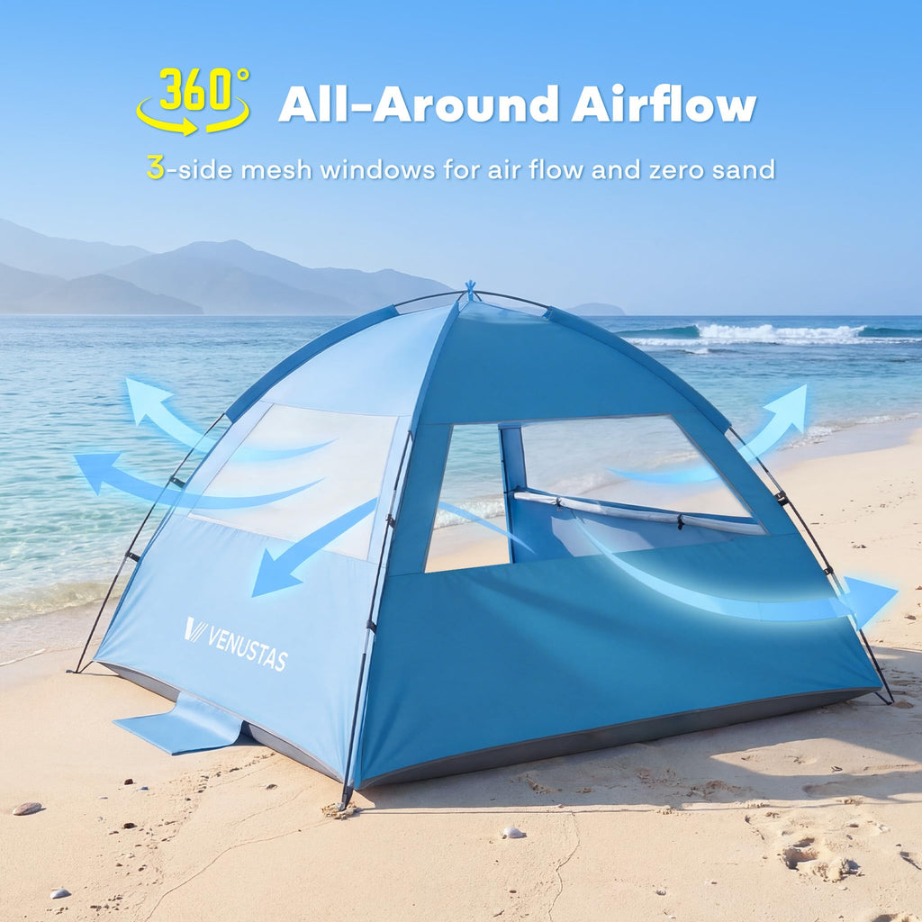 UPF 50 Beach Tent Sun Shelter with Portable Canopy
