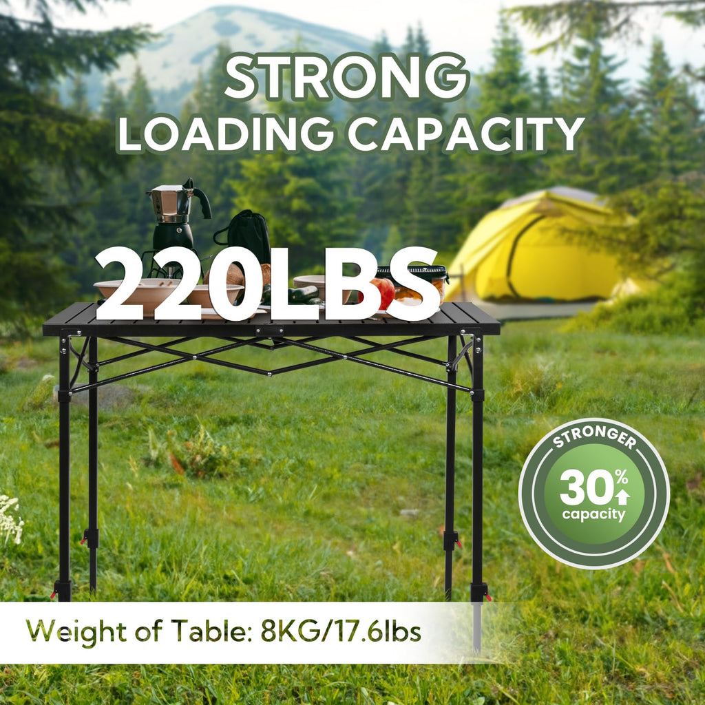 Adjustable Folding Camping Table for 2 to 6 People 220 lb Capacity