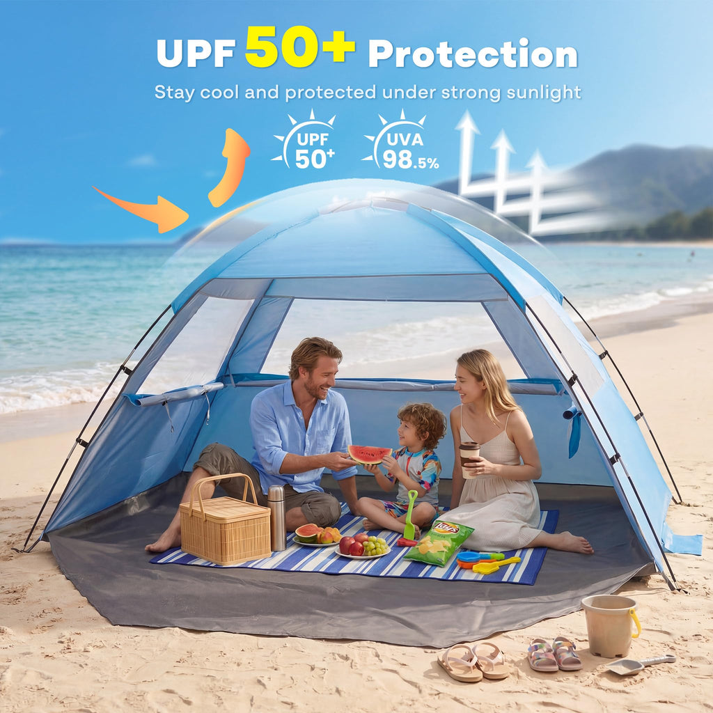 UPF 50 Beach Tent Sun Shelter with Portable Canopy
