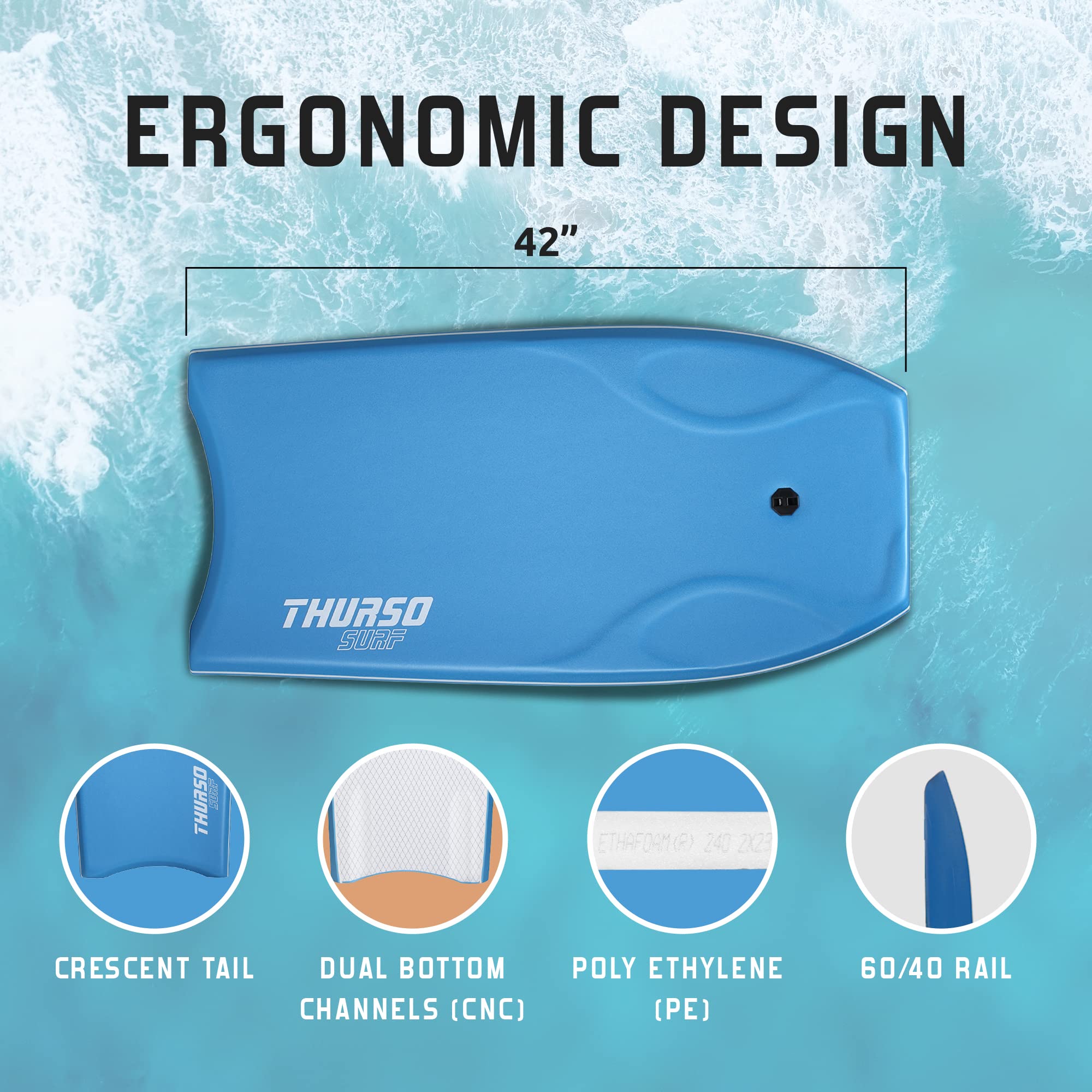 42 Inch Lightweight Bodyboard for Beach Pool and Surfing