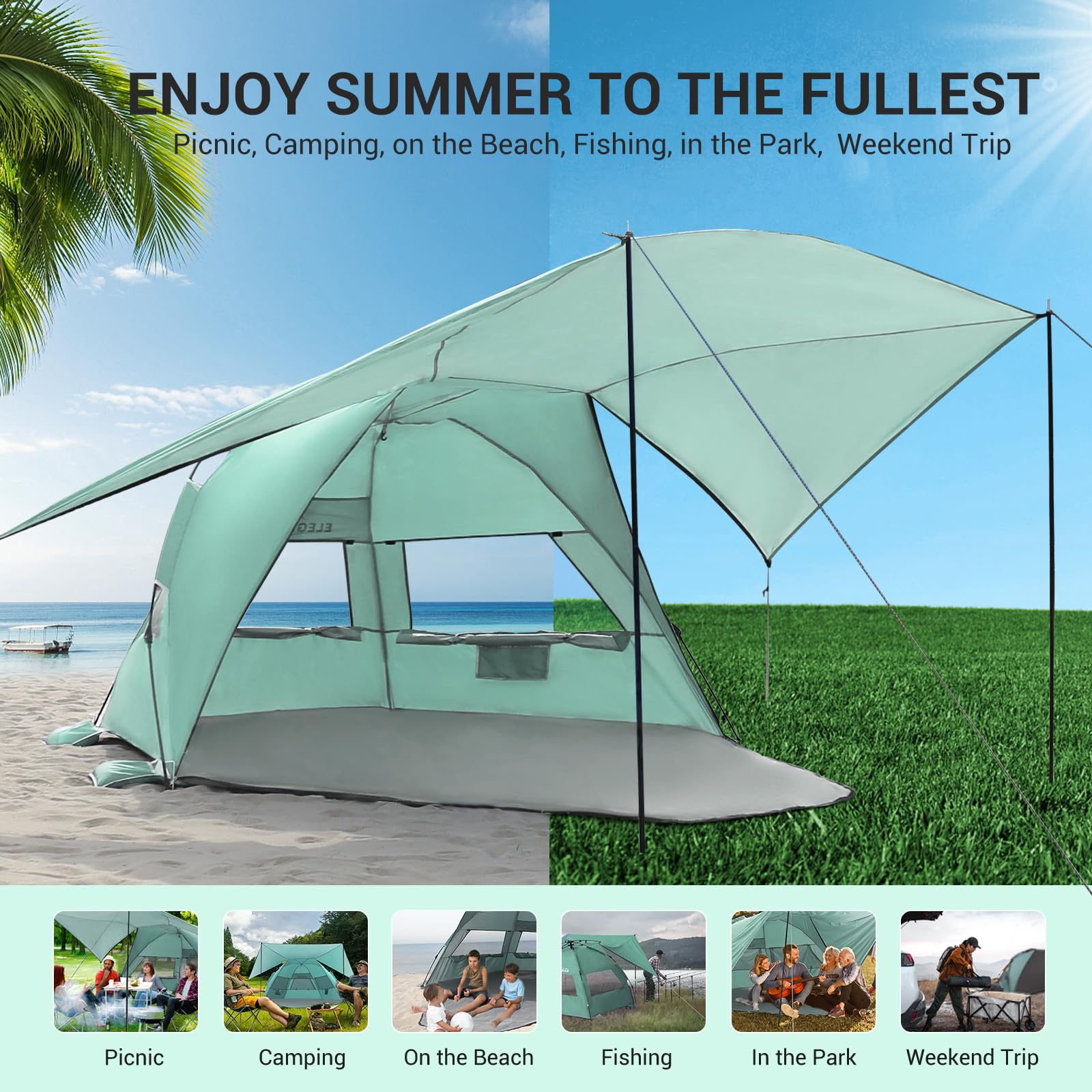 Pop Up Beach Tent Canopy with UPF 50 UV Protection
