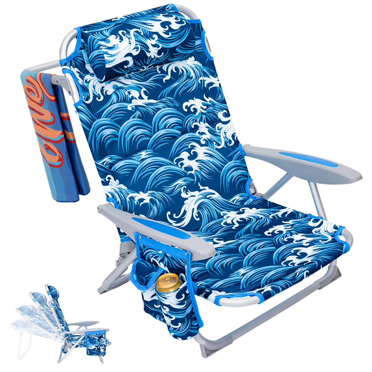 Adjustable 4 Position Reclining Beach Chair for Adults