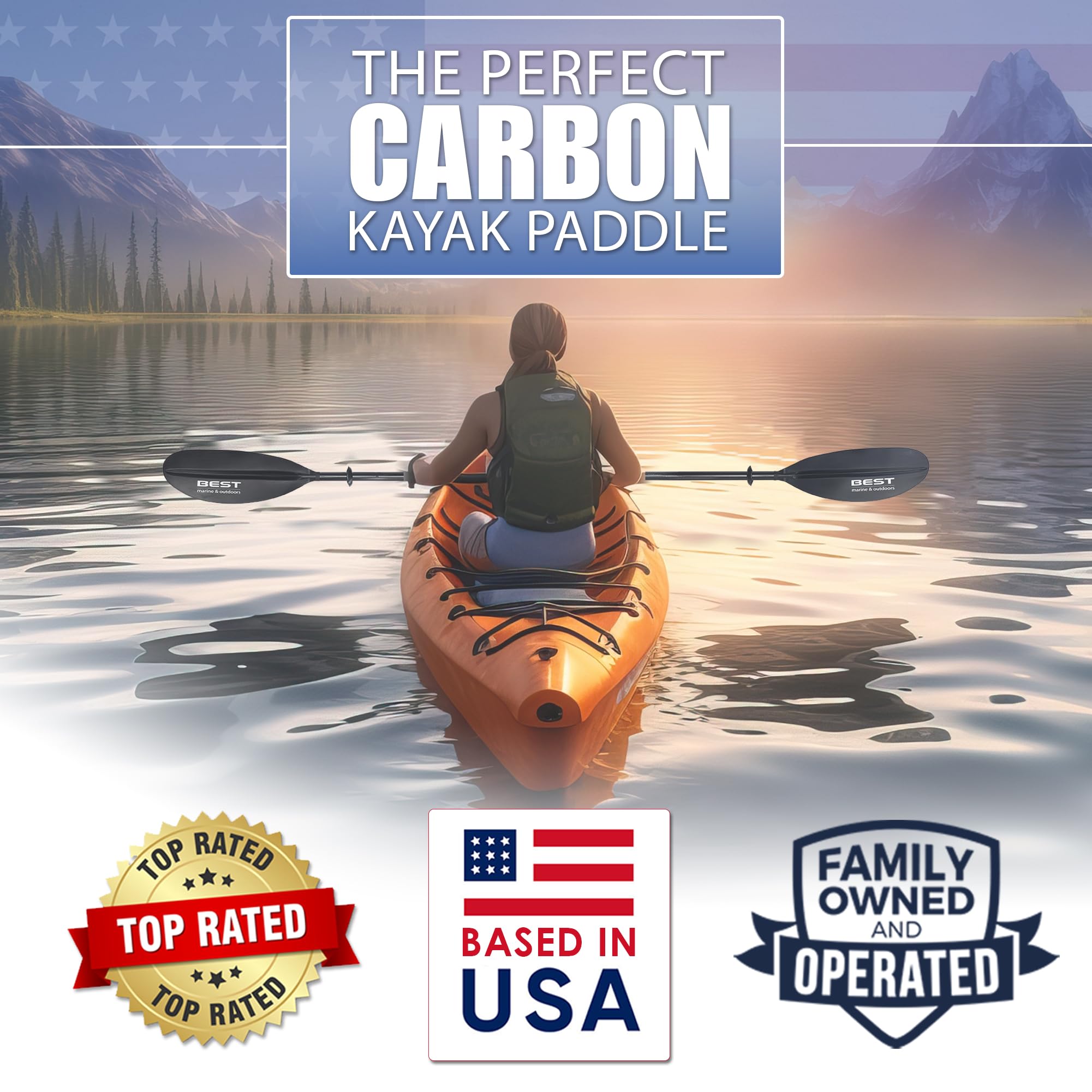 Lightweight Two Piece Carbon Fiber Kayak Paddle for Adults