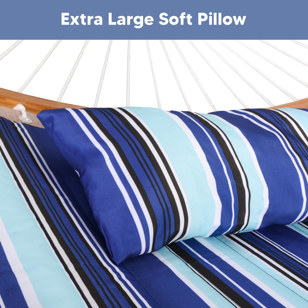 Double Quilted Outdoor Hammock with Stand and Pillow