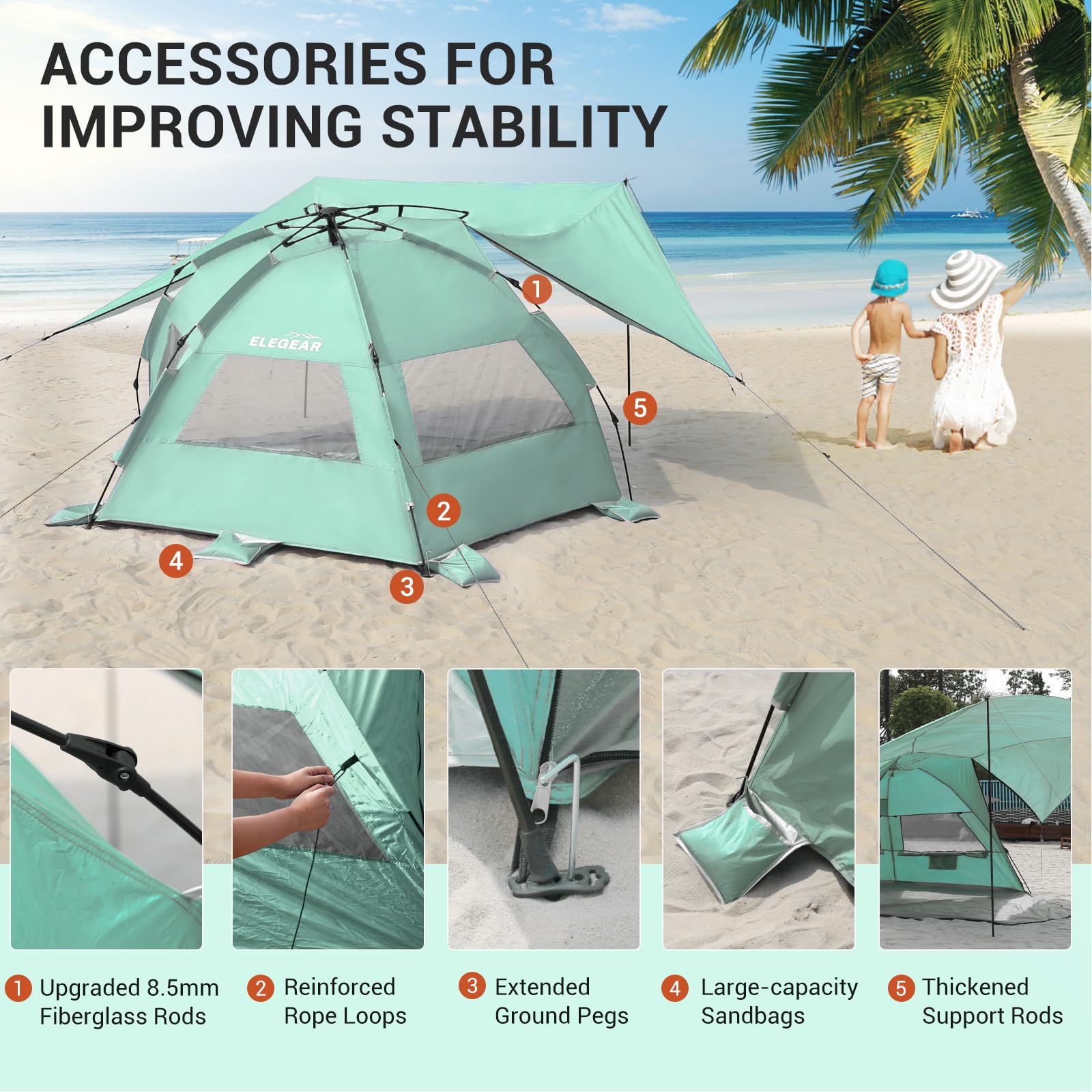 Pop Up Beach Tent Canopy with UPF 50 UV Protection