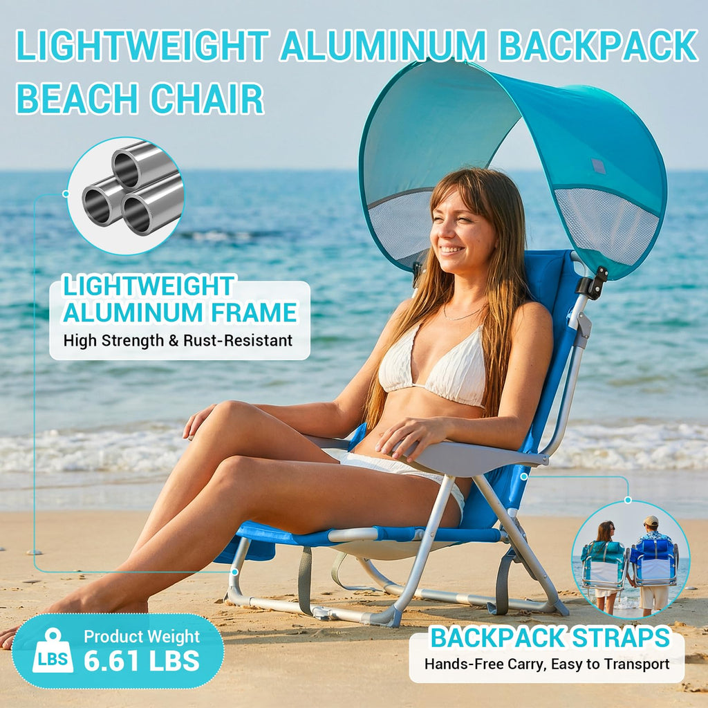 Adjustable 4 Position Reclining Beach Chair for Adults