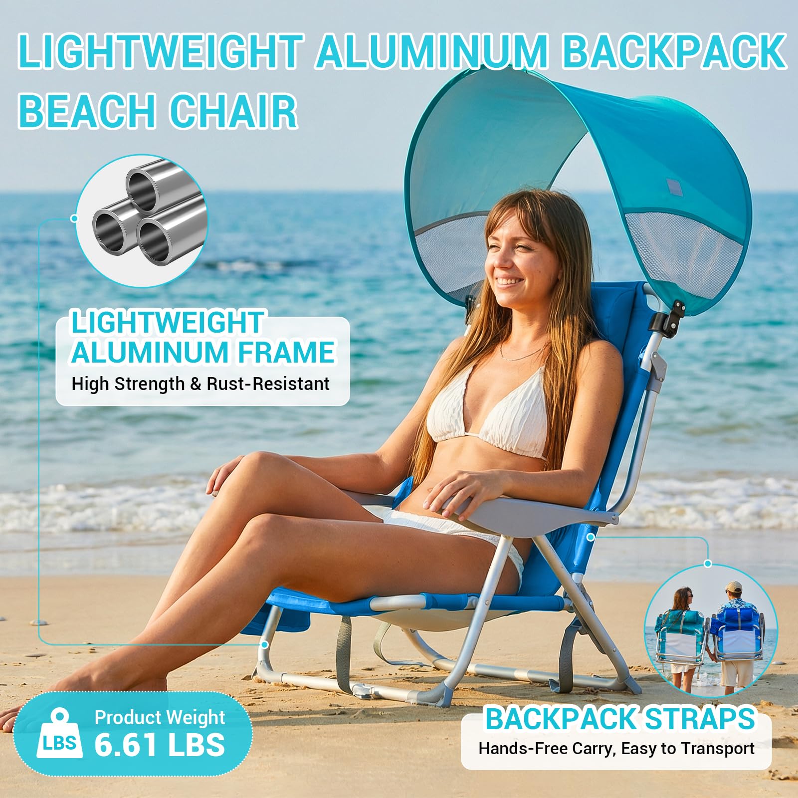 Adjustable 4 Position Reclining Beach Chair for Adults