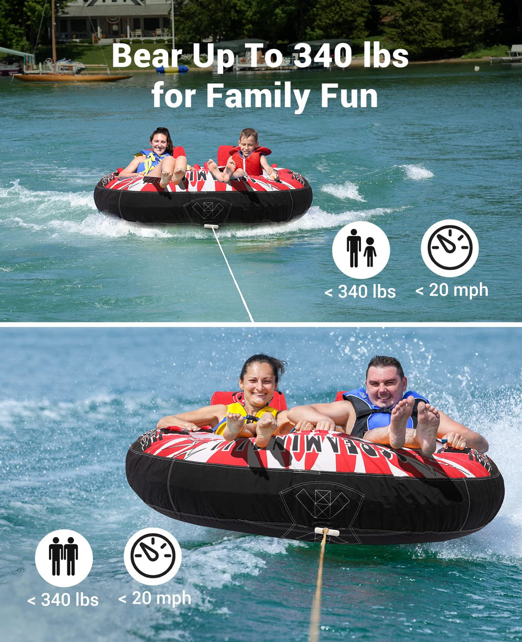 2 Person Towable Tube with Secure Cockpit Seating for Boating