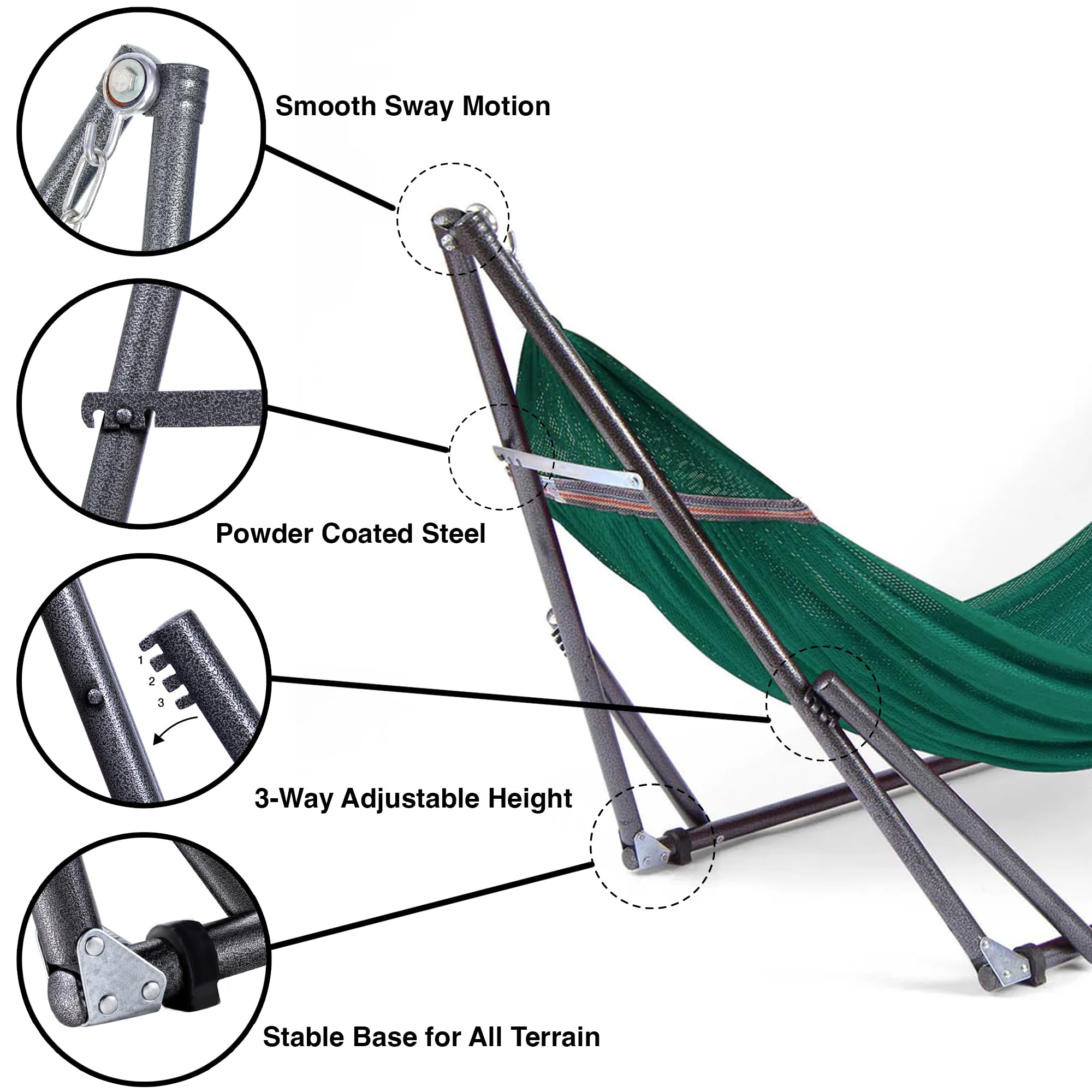 Portable Folding Hammock with Adjustable Steel Stand and Carry Case