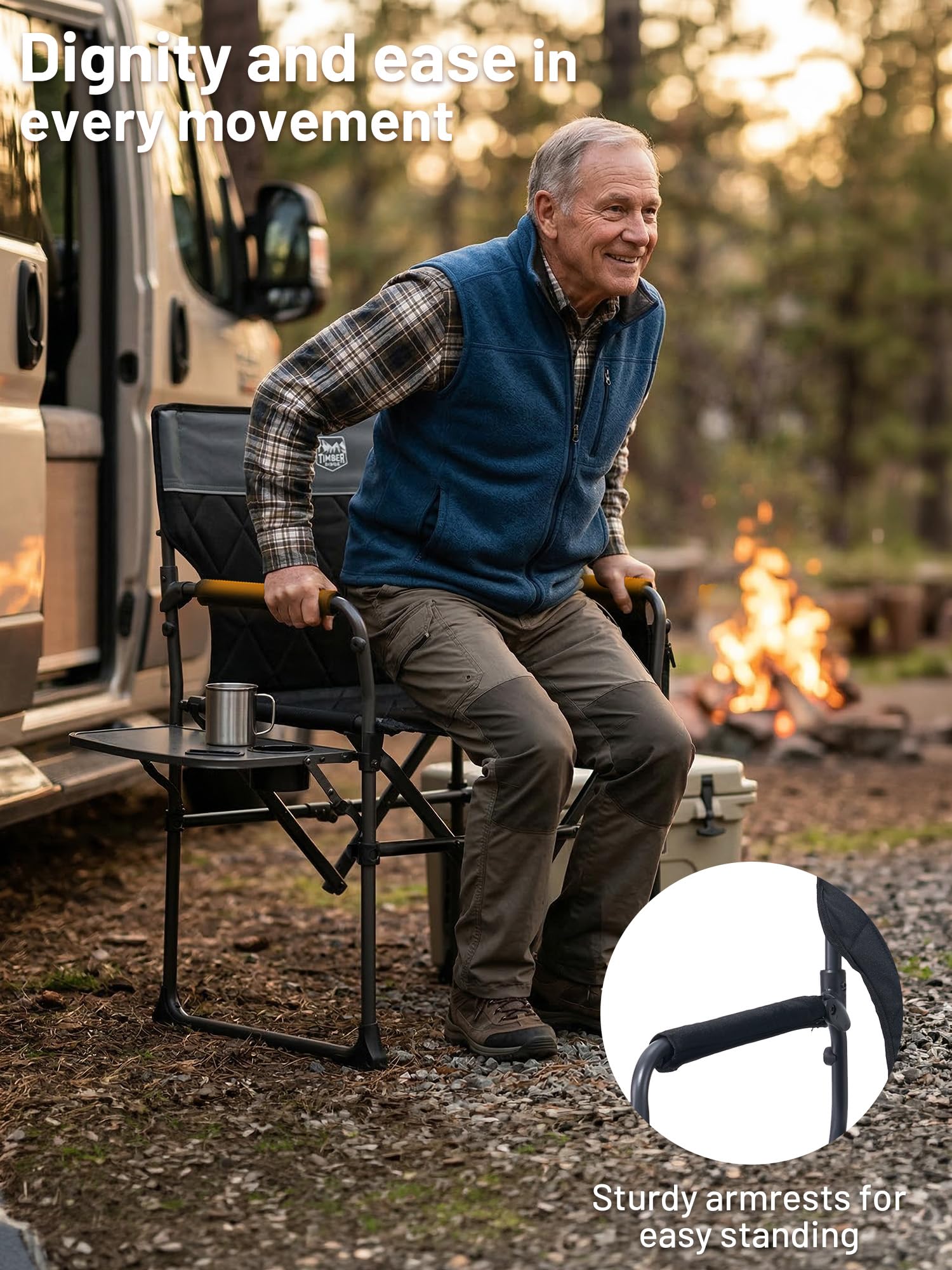 Heavy Duty Portable Camping Chair with Side Table and Pocket