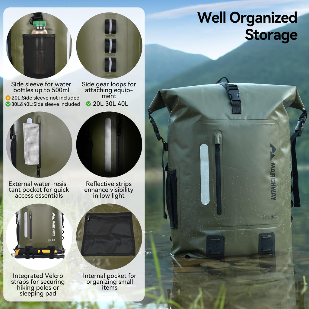Waterproof Roll Top Floating Backpack with Cushioned Back
