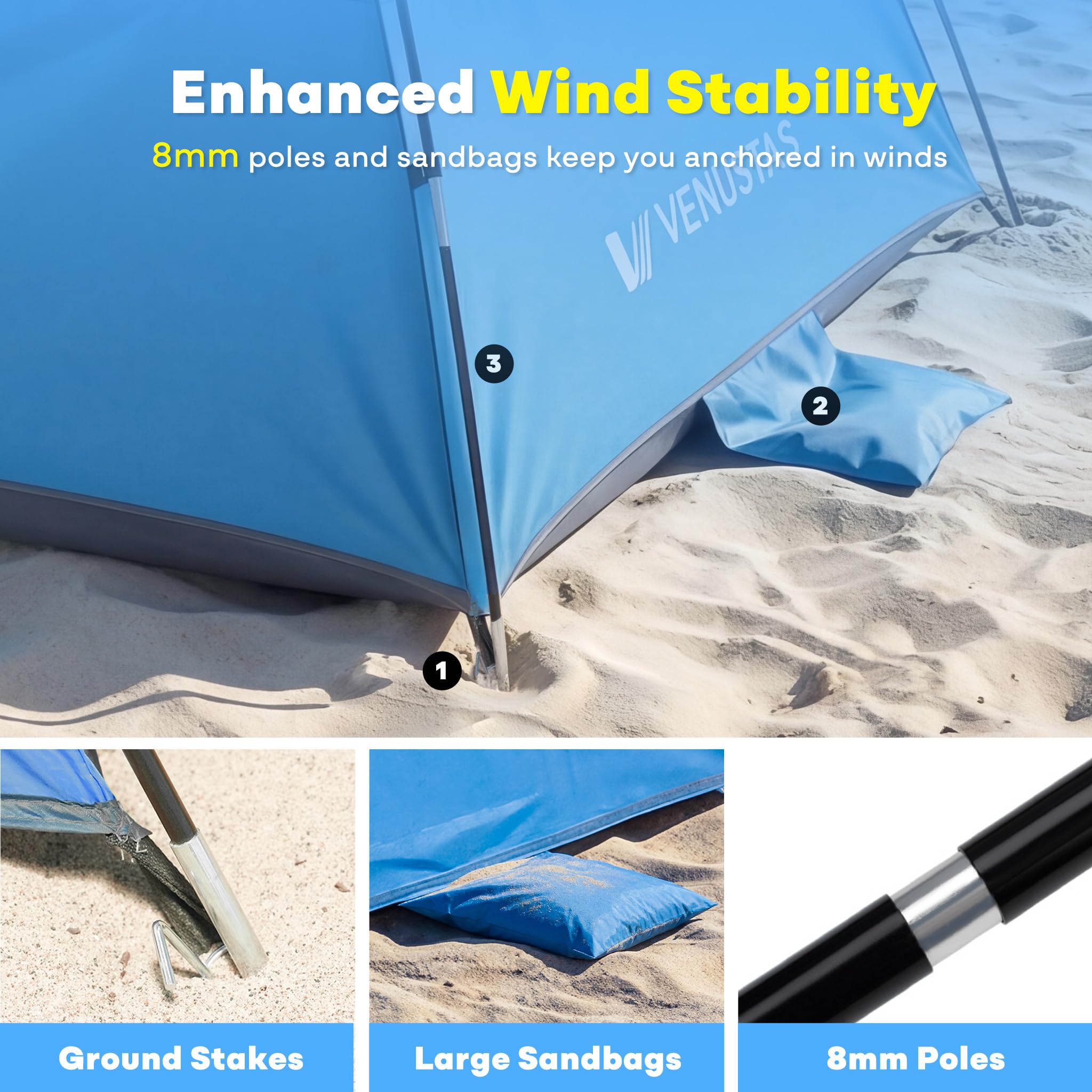 UPF 50 Beach Tent Sun Shelter with Portable Canopy