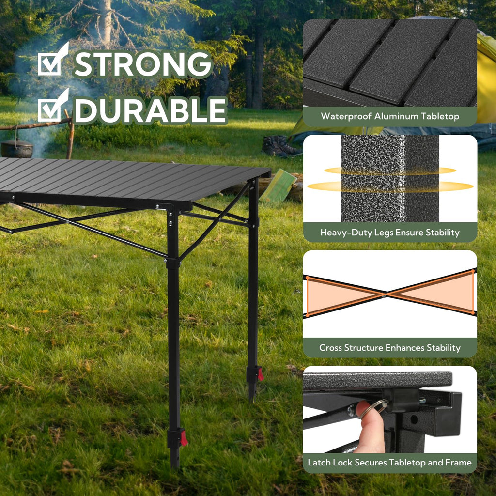 Adjustable Folding Camping Table for 2 to 6 People 220 lb Capacity