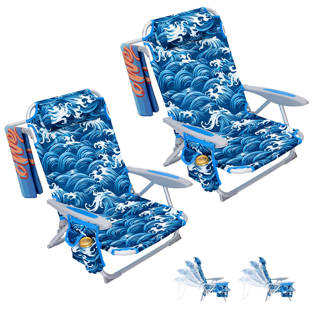 Adjustable 4 Position Reclining Beach Chair for Adults