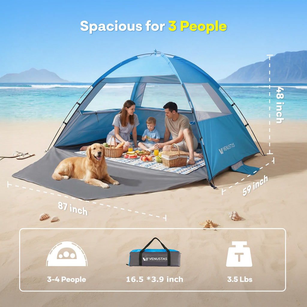 UPF 50 Beach Tent Sun Shelter with Portable Canopy