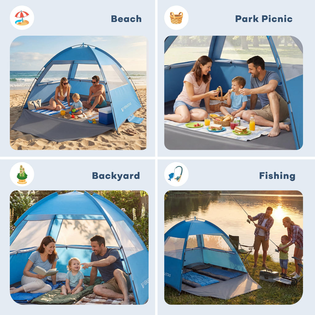 UPF 50 Beach Tent Sun Shelter with Portable Canopy