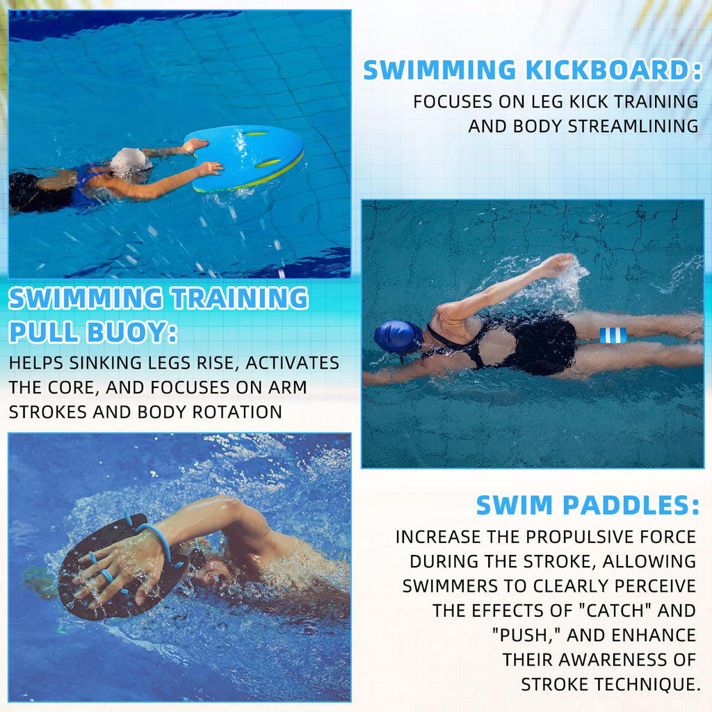 Swim Training Kit with Kickboard Paddles and Pull Buoy