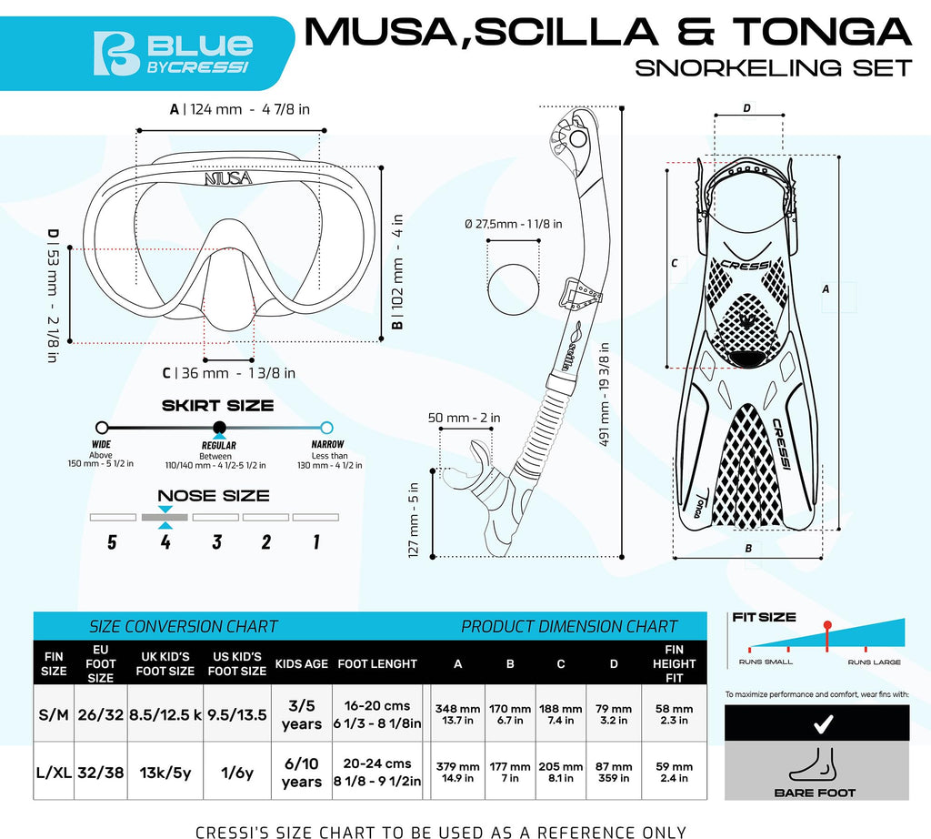 Lightweight Snorkel Set with Mask Snorkel and Tonga Fins