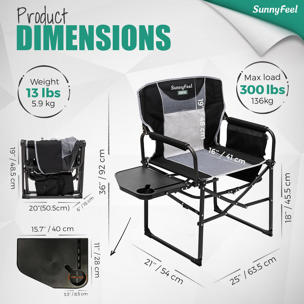Oversized Portable Directors Camping Chair with Side Table