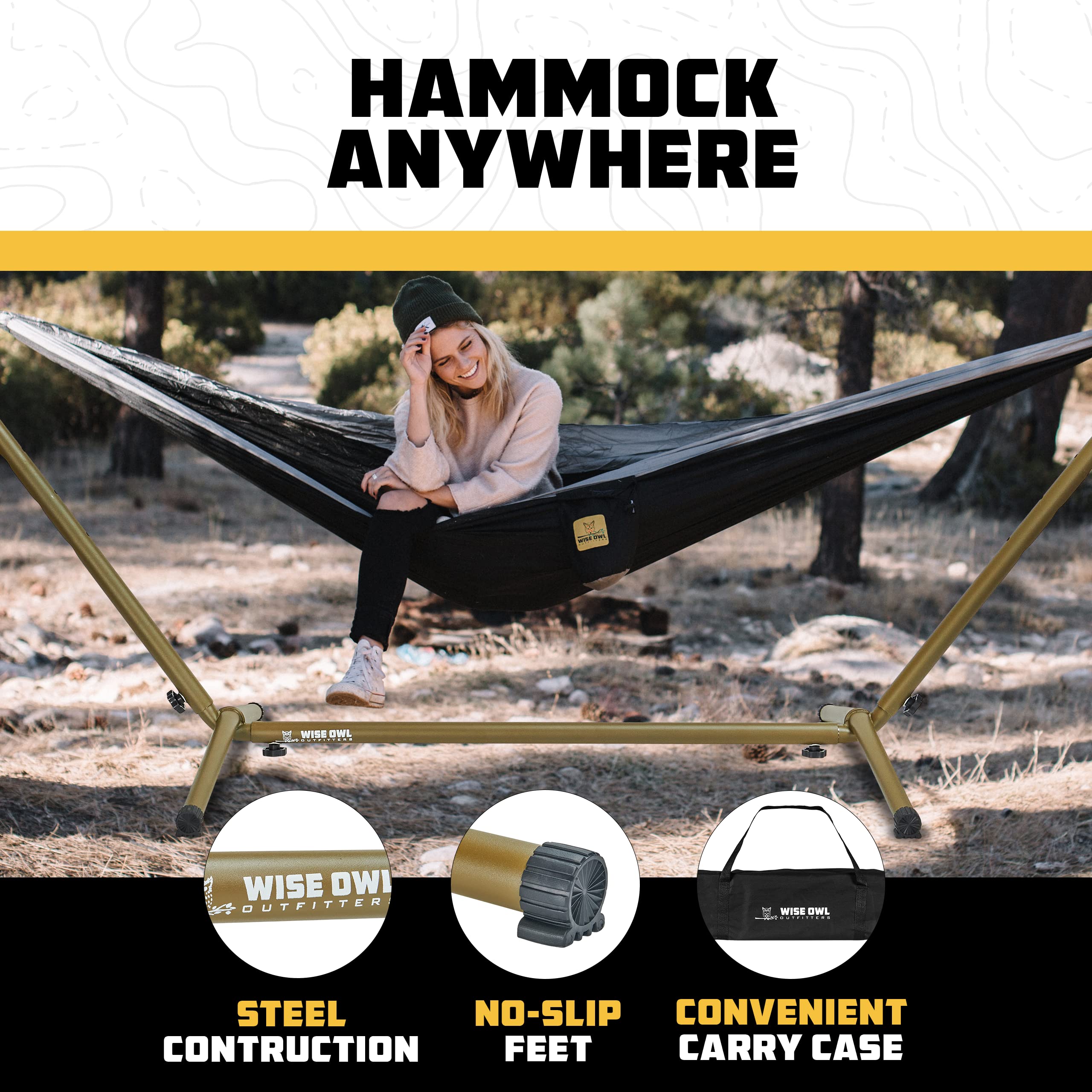 Adjustable Portable Hammock Stand with 440 lb Capacity