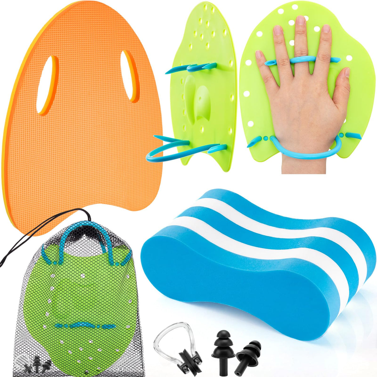 Swim Training Kit with Kickboard Paddles and Pull Buoy