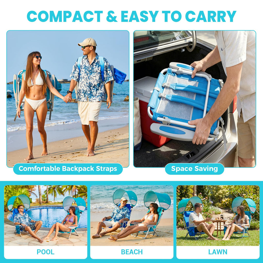 Adjustable 4 Position Reclining Beach Chair for Adults