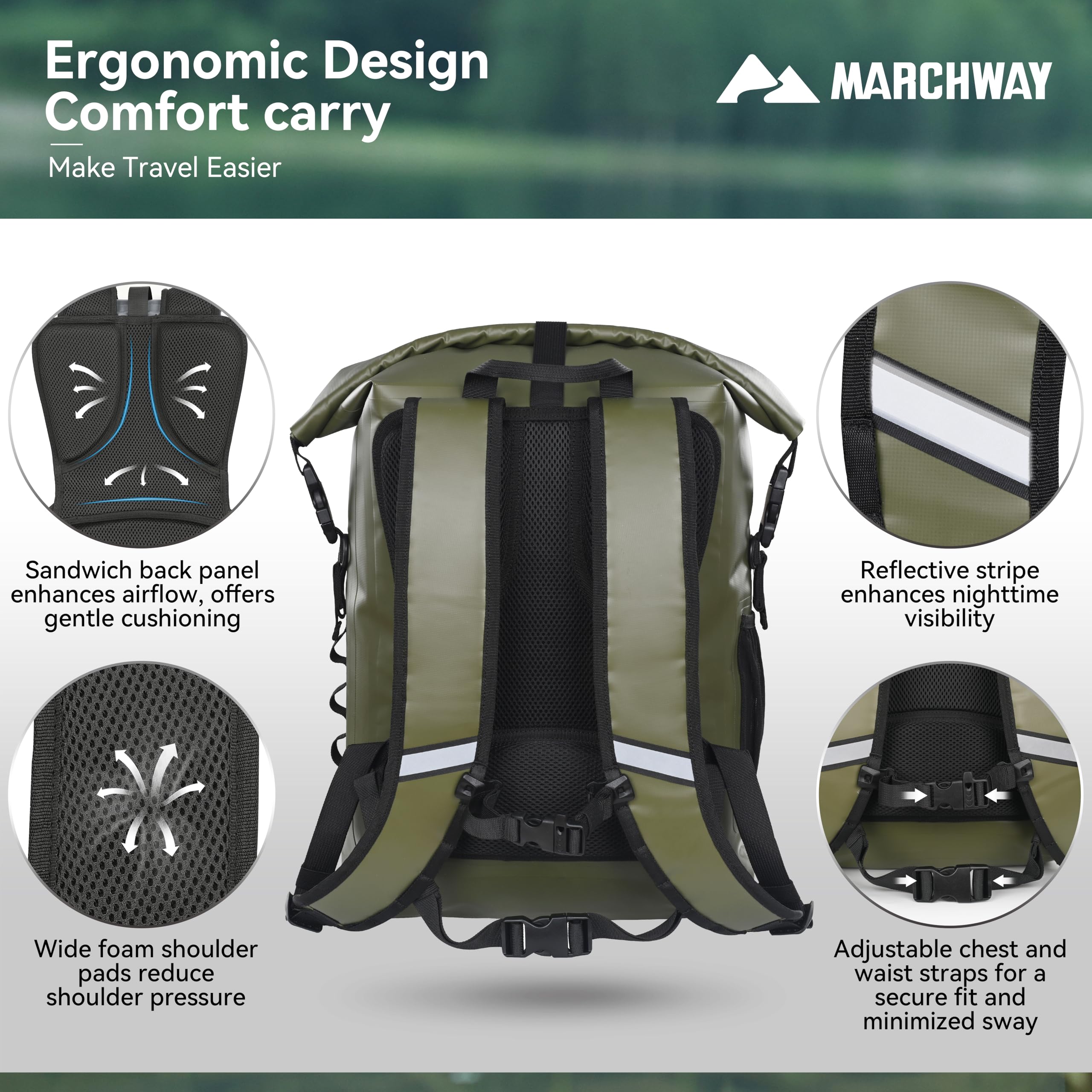 Waterproof Roll Top Floating Backpack with Cushioned Back
