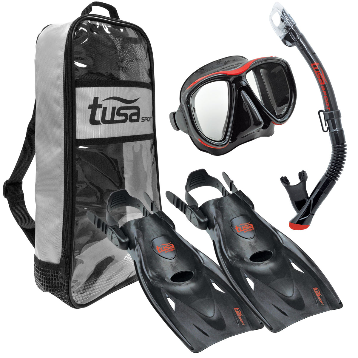 Adult Powerview Mask Dry Snorkel and Fins Travel Set