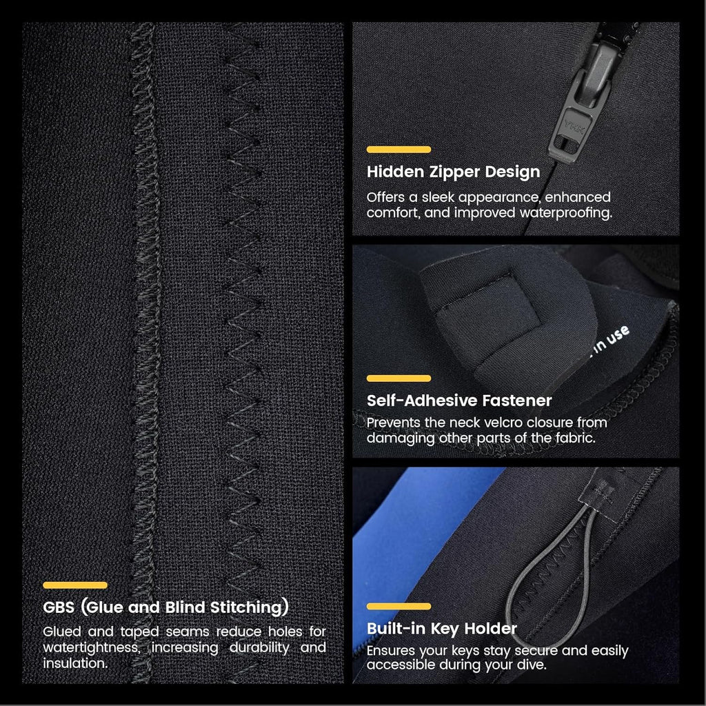 Mens 5mm Neoprene Wetsuit for Diving Surfing and Swimming